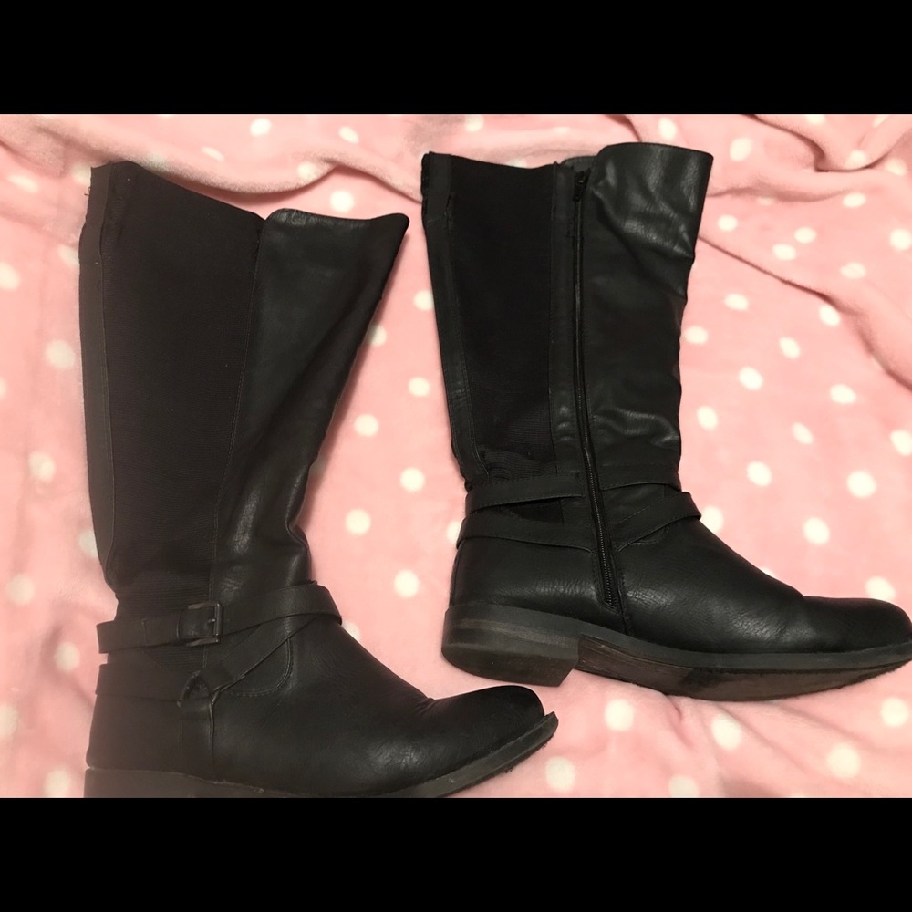 Black wide calf boots